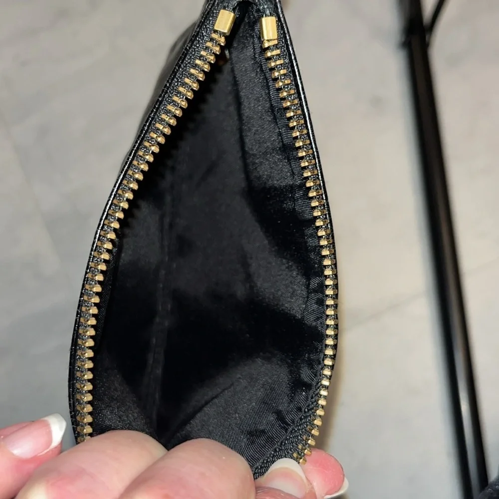 Tory Burch Wristlet wallet Black genuine crinkled leather Gold tone accents EUC